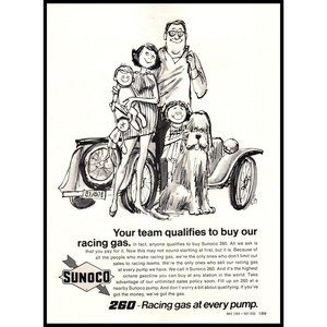 1969 Sunoco 260 Racing Gas Vintage Print Ad Family Car Shaggy Dog Wall Art